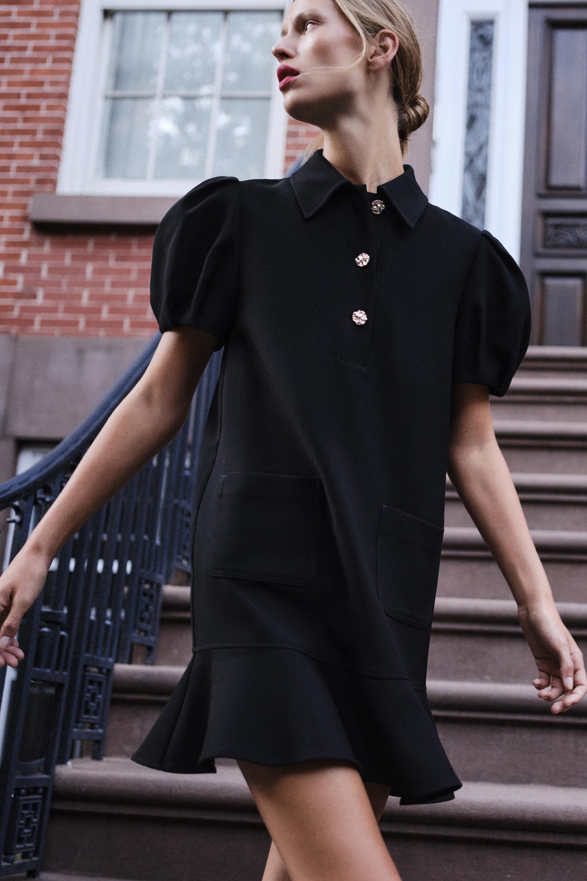 PLEATED SLEEVE SHORT DRESS